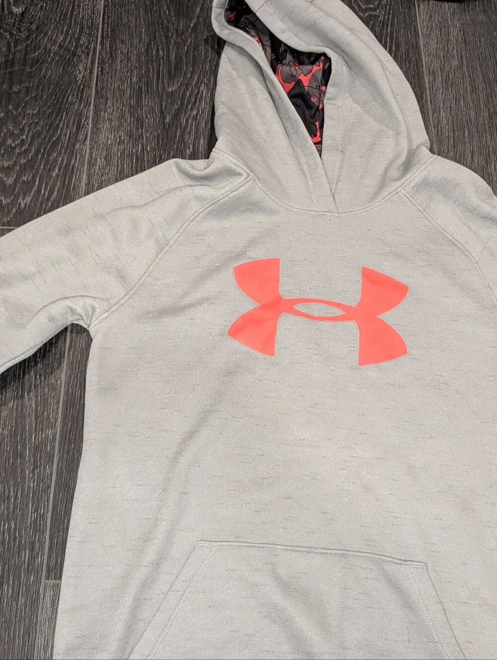 Under Armour Kids' Gray Hoodie with Neon Coral Logo